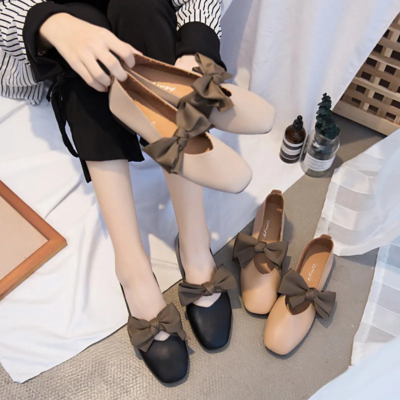 

Мокасины женские с закрытым носком, мягкие кроссовки с квадратным носком, Повседневные Удобные мокасины на плоской подошве, с бантом, 2023