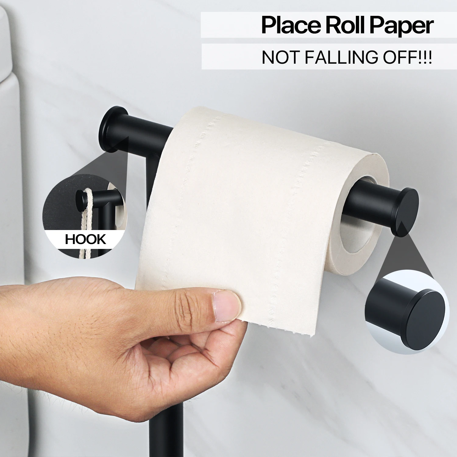 Floor Standing Toilet Paper Holder 304 Stainless Steel Black Roll Paper  Dispenser With Paper Storage for Bathroom Organization