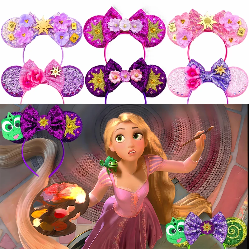 

Disney Mickey Mouse Rapunzel Ears Headbands For Girls Kid Chameleon Tangled Hairbands Adult Women Sunflower Bow Hair Accessories