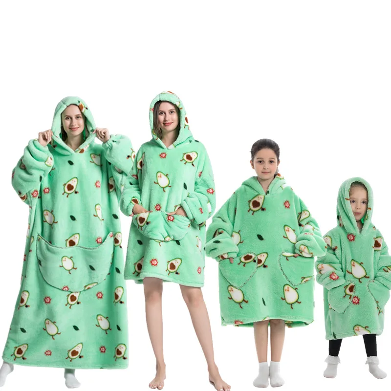 

Fashion Printed Hooded Family Home Furnishings for Winter Clothes Warm Thicken Oversize Pullover Blanket Hoodies