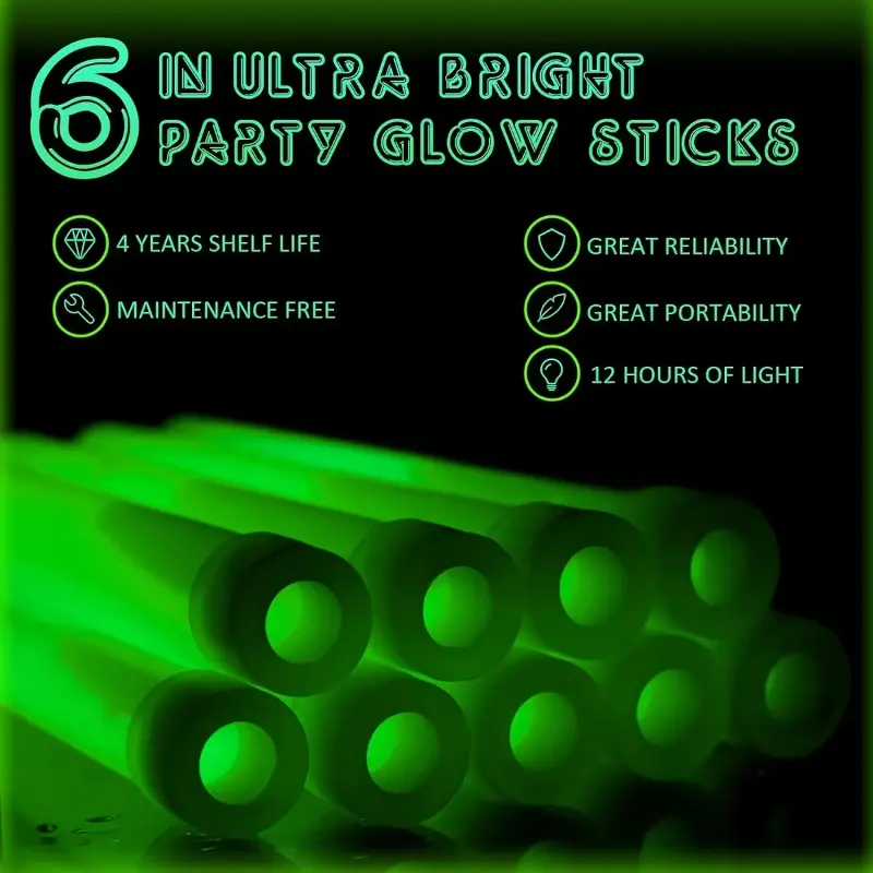6/12PCS LED Glow Stick with Hook 6 inch Fluorescence Light Glow Sticks for Hiking Camping Outdoor Emergency Concert Party Light - Image 3