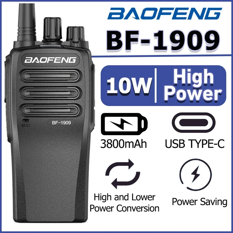 

Портативная рация большой мощности Baofeng BF-1909 10 Вт Type-C 3800 мАч Uhf 400-470 МГц