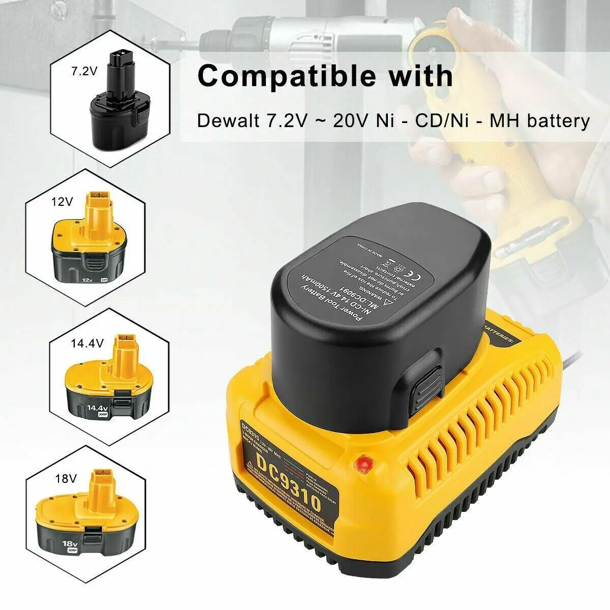 Battery Charger DC9310 for DEWALT 7.2V-18V NiCad & NiMh Battery DW9057 DC9071 DC