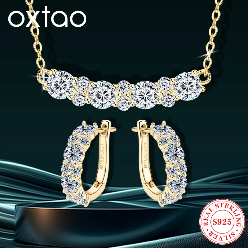 OXTAO 인증된 보석 세트 도매 반짝이는 모이사나이트 다이아몬드 목걸이&귀..