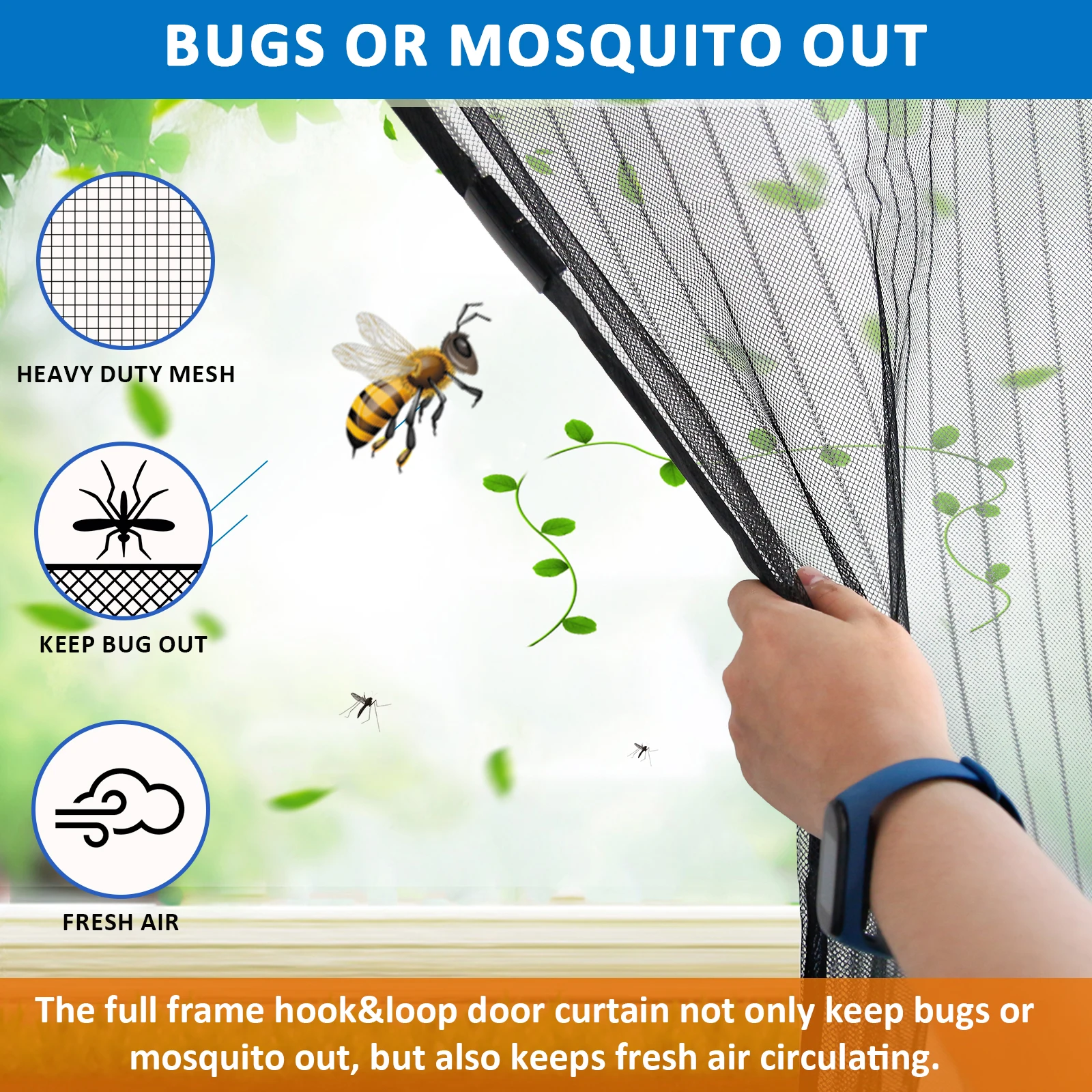 Magnetic Screen Door Hands-Free Net Mesh Screen Door Keep Mosquito Fly Insect Bugs Out Magnetic Curtain Works with Kids Pets magnetic screen door curtain,mosquito net,anti mosquito screens,mosquito gauze mesh,door curtains