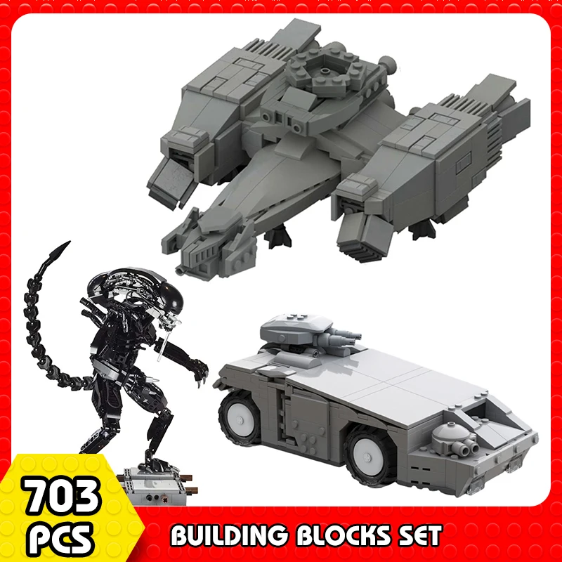 

MOC ALIENED VS PREDATORS Robot War USCSS Nostromo Spaceship High-tech Car Building Blocks Construction Bricks Toys for Children