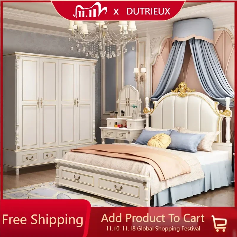 American Luxury Bedroom Sets Double European Wood Solid Bedroom Sets High Box Camas Moderrnas Inteligentes Home Furniture