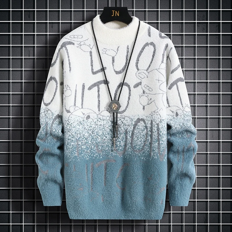 Harajuku Sweater Men's Y2K Knitted Letter Printing Sweater Men's Wool Pullover Men's Retro Knitted Color Block Tops 2
