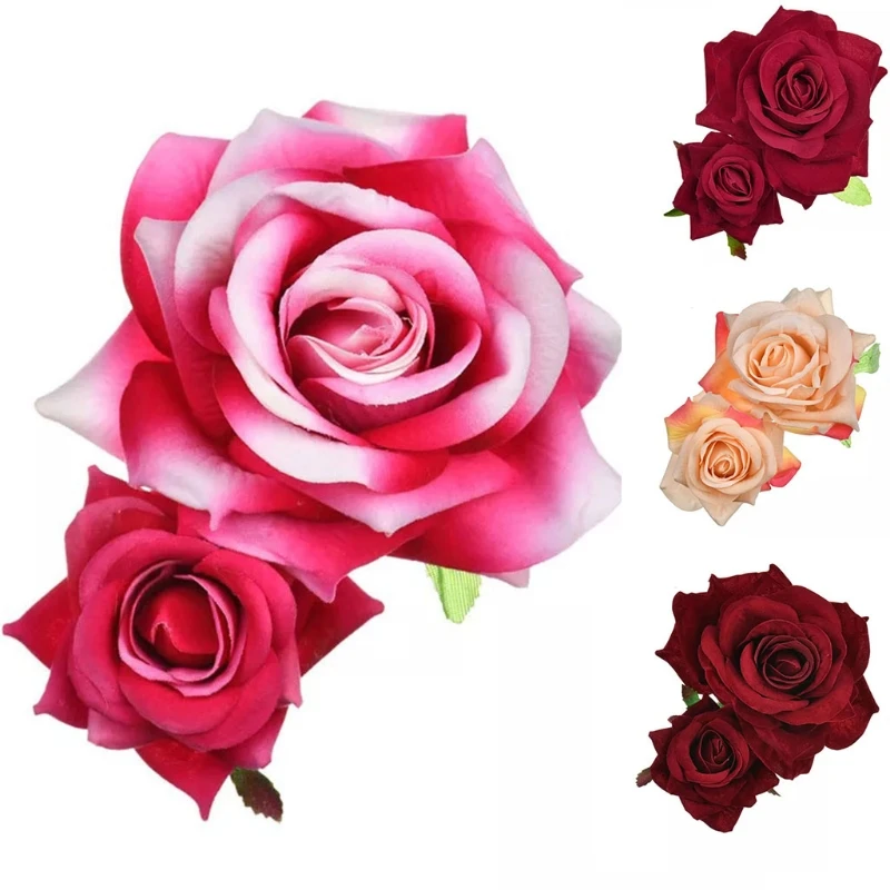 Handmade Double Rose Flower Hair Clip Women Girls Wedding Flamenco Dancer Hairpins Bridal Bridesmaid Barrettes Hair Tools