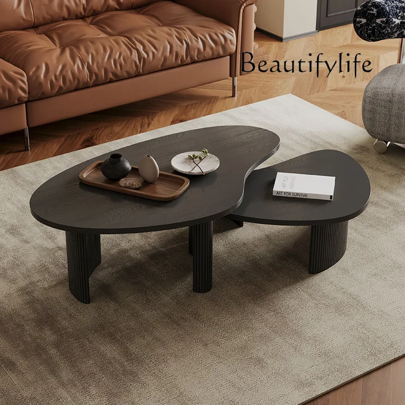 

Solid Wood Coffee Table Combination French Retro Special-Shaped Tall and Short Designer Living Room Coffee Table