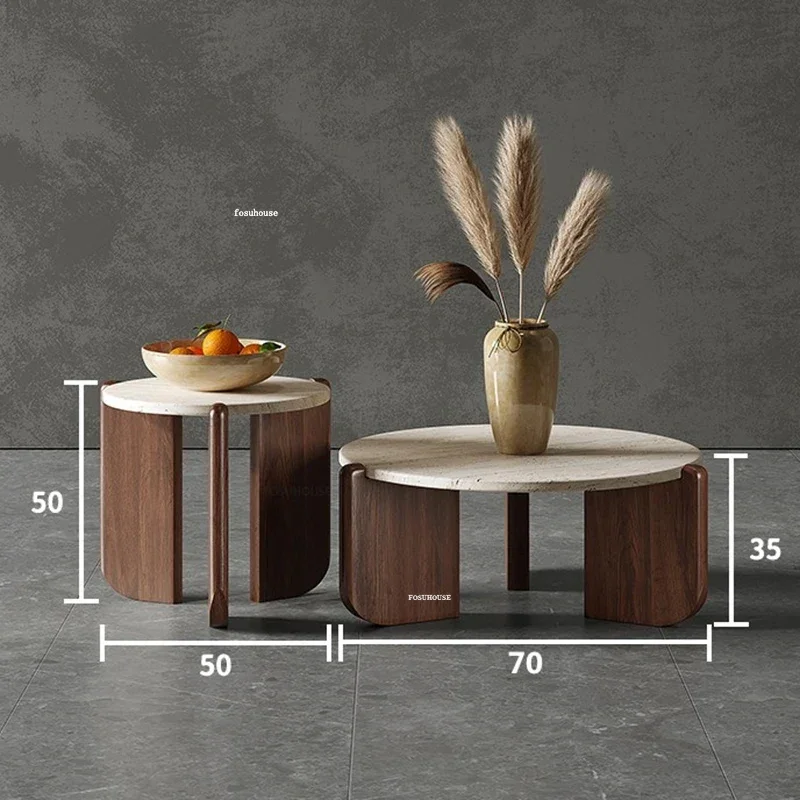 Nordic Solid Wood Coffee Table Household Travertine Side Table Creative Light Luxury Living Room Coffee for Caf&eacute; Furniture