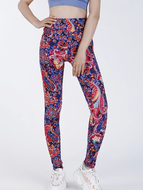 CUHAKCI Cashew Printed Fitness Polyester High Waist Long Pants New