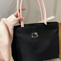 Sac fourre-tout noir HelloKitty pour femmes à la mode, sac de shopping de grande capacité brodé de dessin animé mignon, sac à bandoulière à la mode pour femmes 3