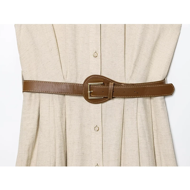 2025 Pleated Dress Woman Belt Sleeveless Long Dresses for Women Casual Summer Midi Dress Women Holiday Women's Dress