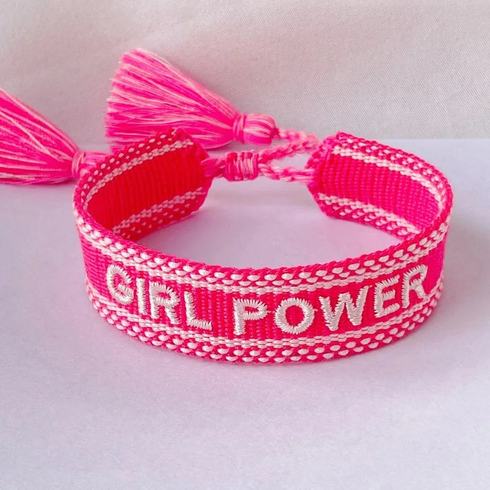 Woven Bracelets Cotton Friendship Bracelets Saying GIRL POWER