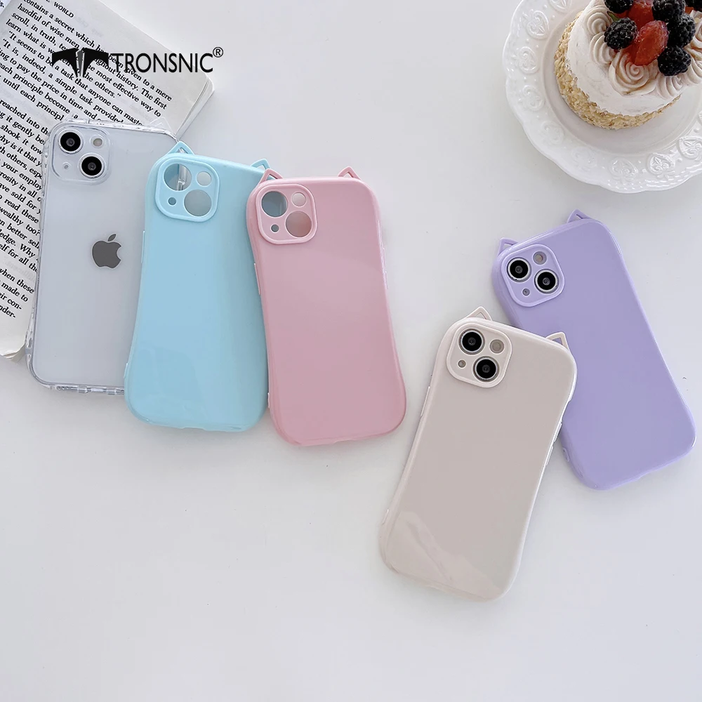 Animal Cat Ear Solid Candy Soft Silicone Case For iPhone 13 12 11 Pro Xs  Max XR X 8 7 6 6s Plus Cute Clear Beige Thin Cover Capa