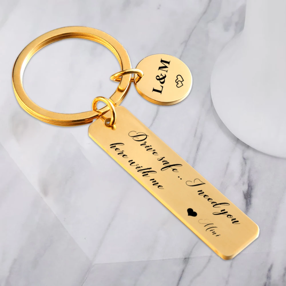 Customizable New Driver Gift, Husband, Boyfriend, Gift Hand Stamped Drive Safe I Need You Here with Me Keychain, Engraved Couple