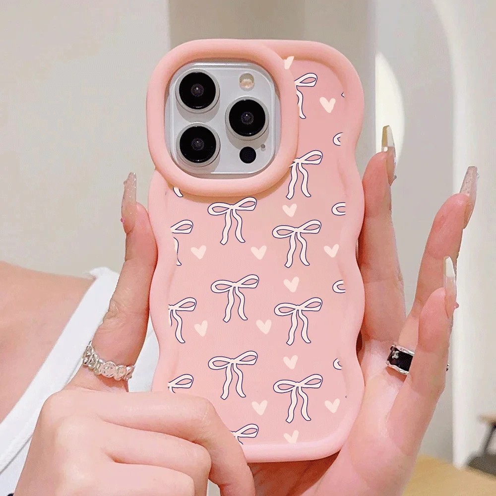 Chic Pink Bow Chain Silicone Phone Case with Bowknot Design