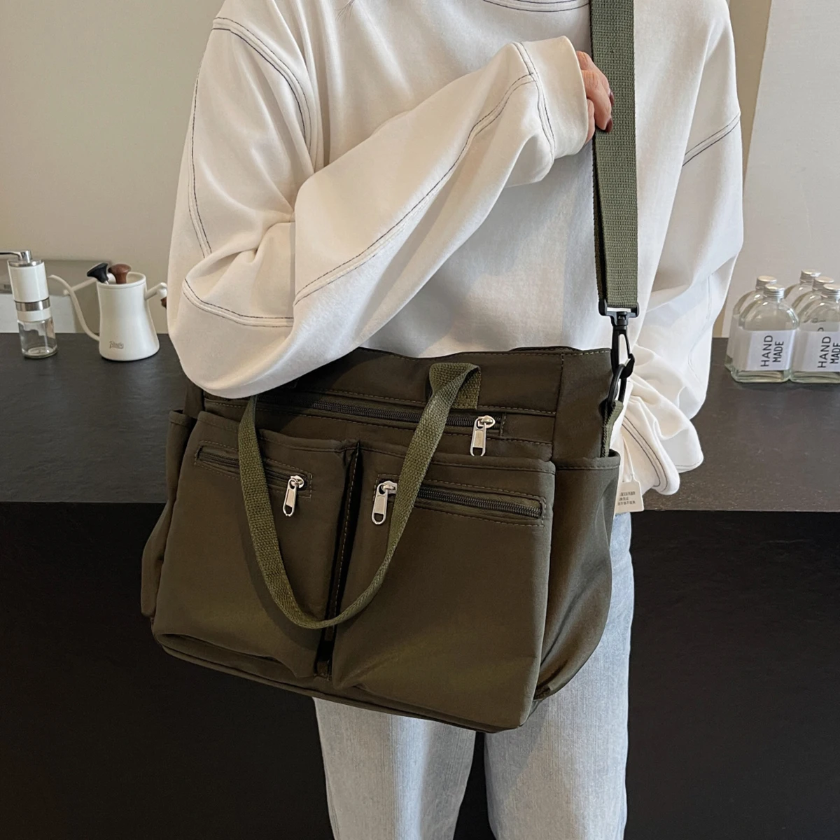Nylon Tote Bag Men's Shoulder Bag Female Student Tutoring Bag Commuting Crossbody Bag Tablet Computer Handbag 2025 New Tutoring Bag Junior High School