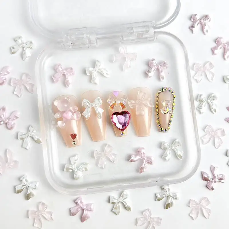50pcs 3D Sweet Pearly Glossy Ribbon Bow Resin Nail Charms Ballerina Bow Tie Nail Art Decoration Nail Accessories Manicure DIY 6