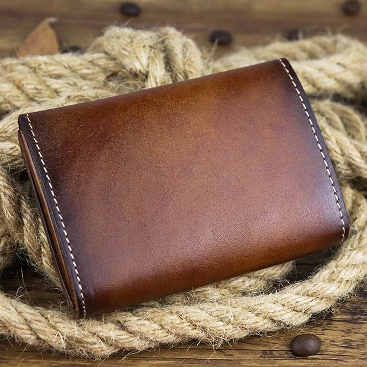 Hot Retro Mini Leather Credit Card Wallet for Credit Cards Genuine Leather Bifold Minimalist Wallet for Cards Women Cow