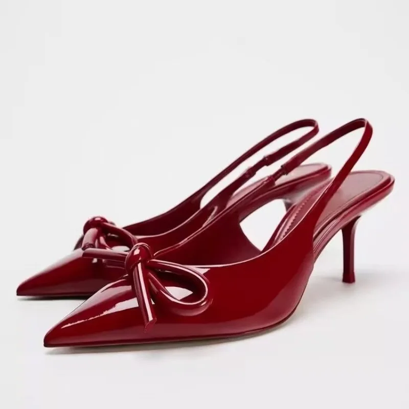 Women Bow Pointed Toe High Heels Sandals Slingback Mules