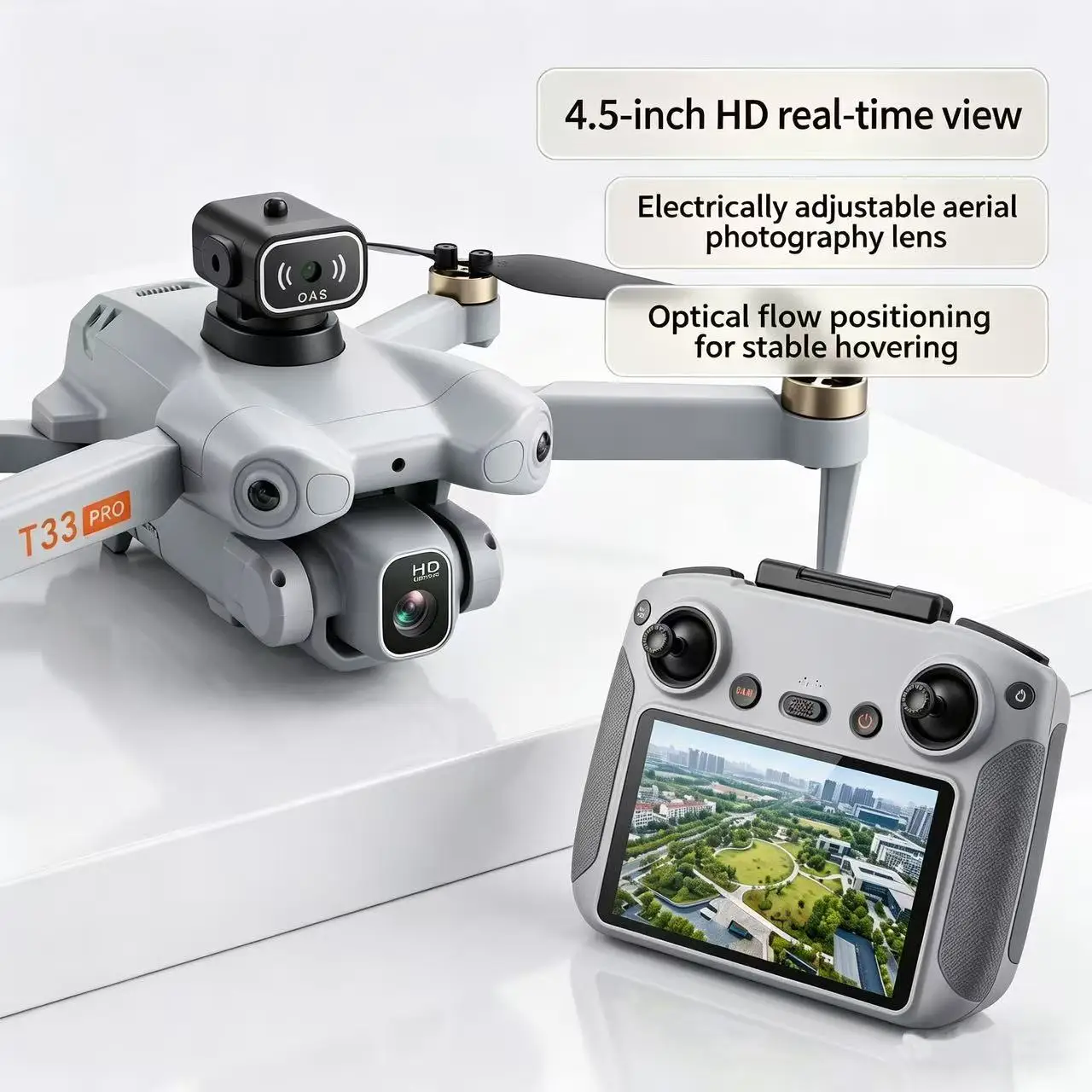 Drone intelligent Caméra 360° T33 8K VR en plein vol, capturant une vue aérienne à 360 degrés