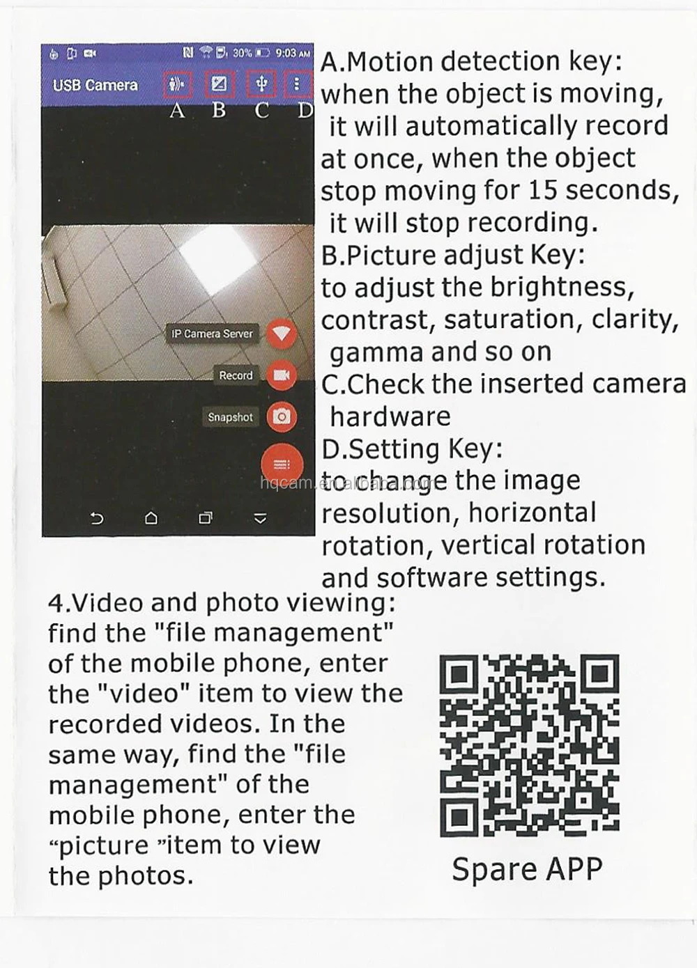 Prikaz izbliza OTG USB kamere koja pokazuje kabel i mali objektiv