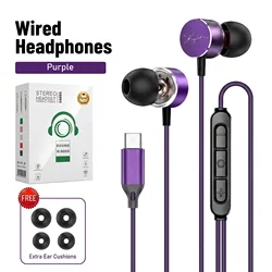 Premium 9D Surround Sound Wired Earphones with HD Mic and Volume Control (Purple)