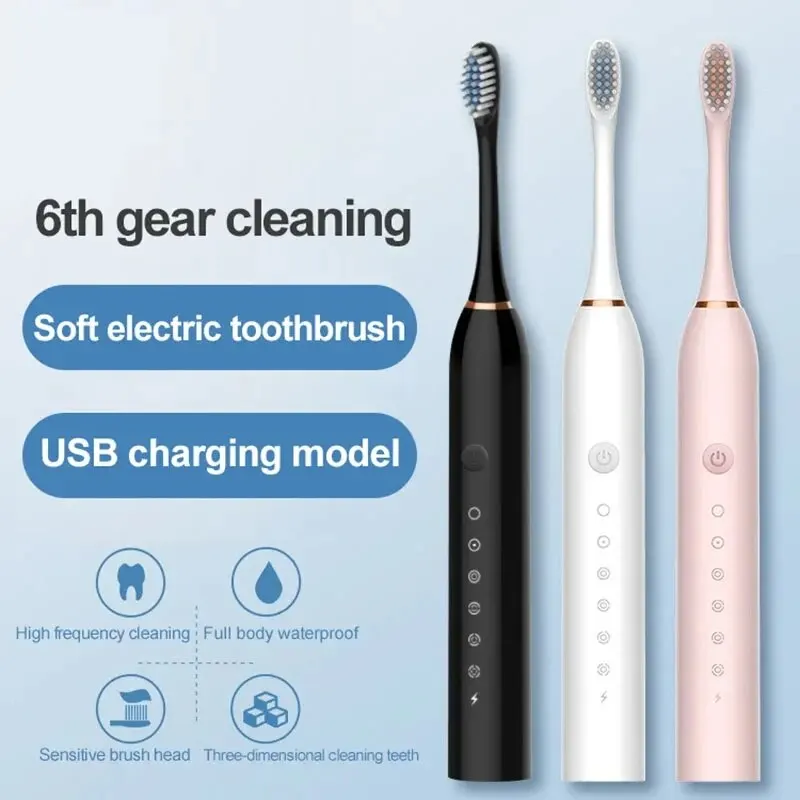 Electric Ultrasonic Toothbrush Six Speed Mode Home Soft Hair USB Charging Waterproof  Adult Tooth Cleaner Automatic Couple Set - AliExpress