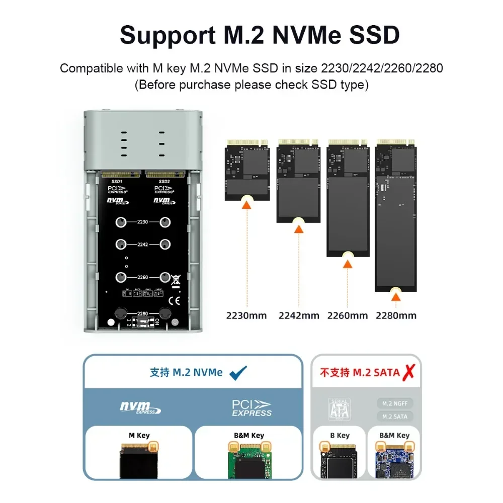 MAIWO M.2 Nvme Solid-state Mobile Hard Drive Box Type-C M.2 NVMe 20Gbps Protocol Dual-bay Aluminum Alloy Shell With 4 RAID Modes