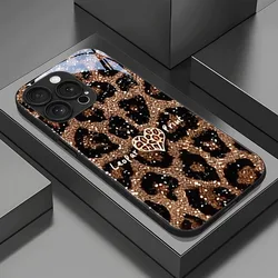 Luxurious Love Heart Leopard Print Tempered Glass Phone Case - Samsung A05 4G (PBL - 329BL6863A1)