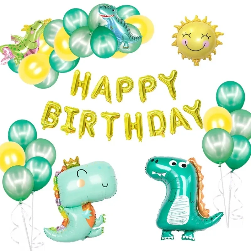 Disney Cute Crown Dinosaur Green Forest Theme Balloon Decorazione Per Feste Di Compleanno Per Bambini