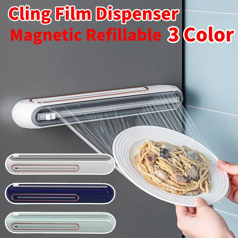 Cling Film Dispenser Magnetic Refillable Plastic Wrap Dispenser With Cutter Wall-mounted  Aluminum Foil Dispenser Kitchen Tool
