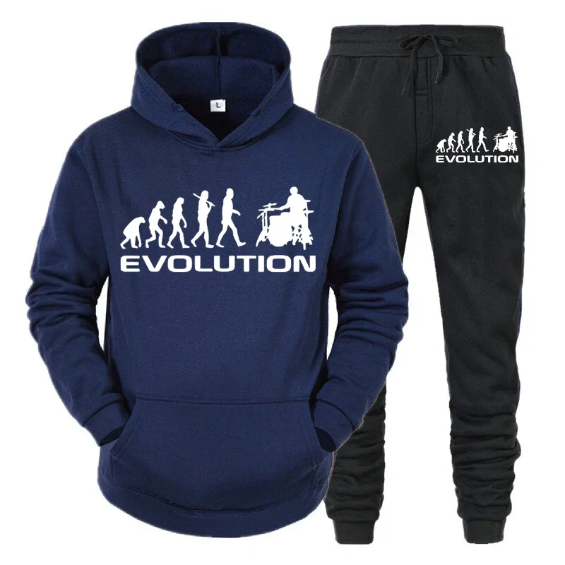 thumbnail image 1 of Sudadera con capucha de moda para hombre y mujer, con estampado de baterista Evolution, divertida y a la moda, con manga larga y pantalones deportivos para otoño, 1 of 5