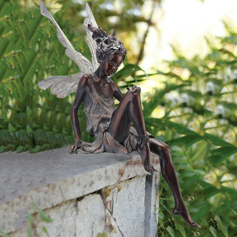 Charming Flower Fairy Girl Resin Sculpture for Gardens