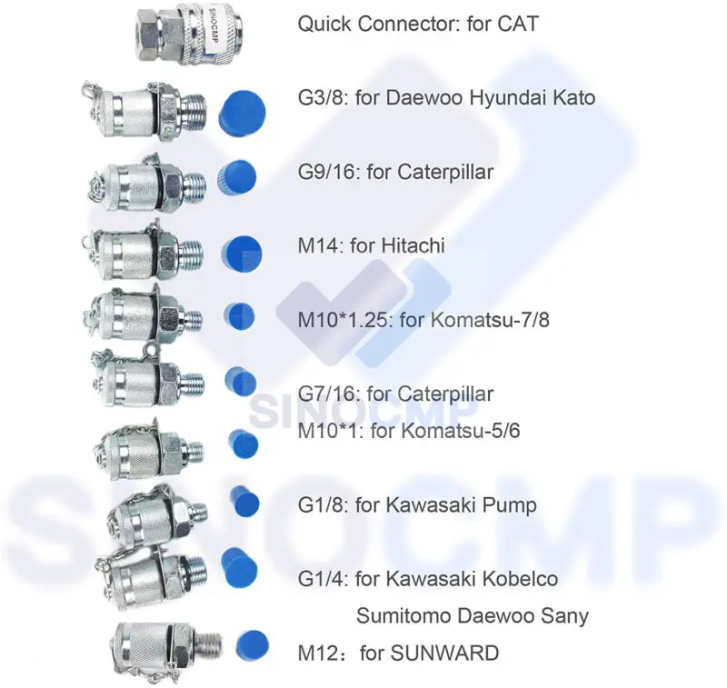 10pcs/set Test Coupling For Excavator Hydraulic Pressure Gauge Test Kit Parts For CAT John Deere Bobcat Case New Holland