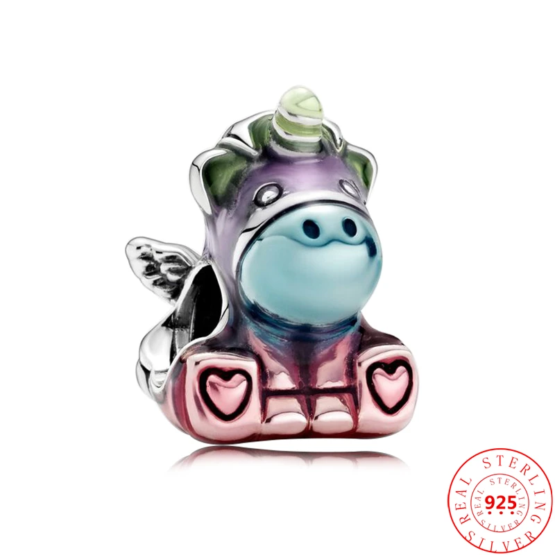 New 925 Sterling Silver Wing Flying Magic Colorful Unicorn Pig DIY Beads Fit Original Pandora Charms Bracelet Women Fine Jewelry