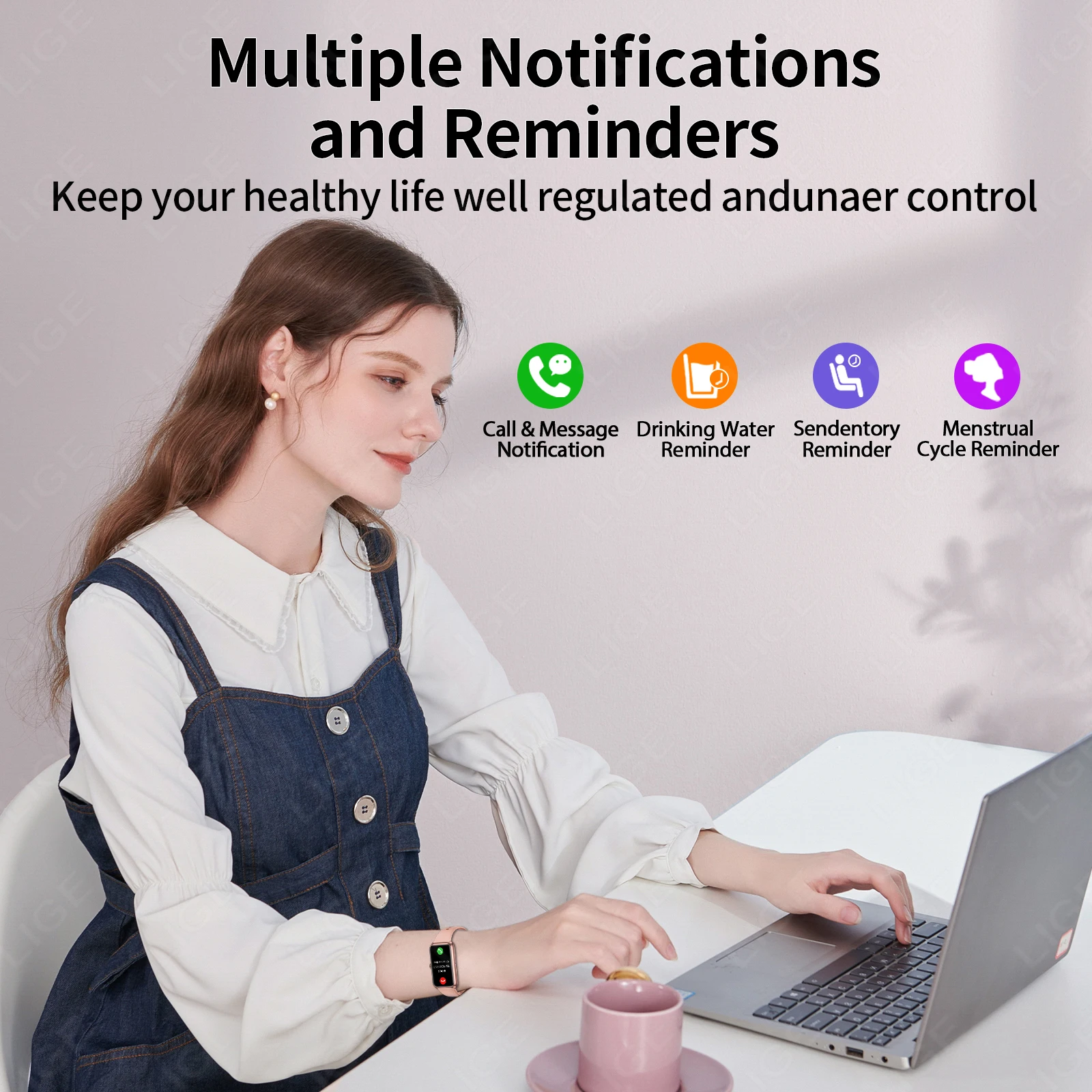 LIGE New Fashion Smart Watch Ladies Call Reminder Blood Oxygen DIY Custom Dial Sports Bracelet Waterproof Men Smartwatch Women