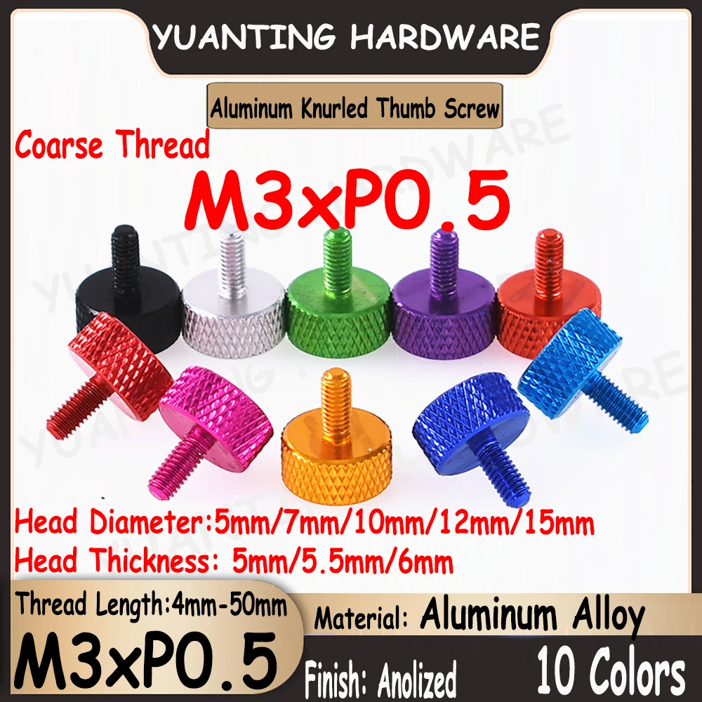 2Pcs5PcsM3xP05GB835ColourfulAluminumHatchingKnurledThumbScrew