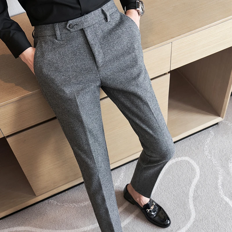Business Casual Plaid Trousers for Men, Thickened and Warm Wool Material, Slim Fit, Suitable for Autumn and Winter. 28-36 3