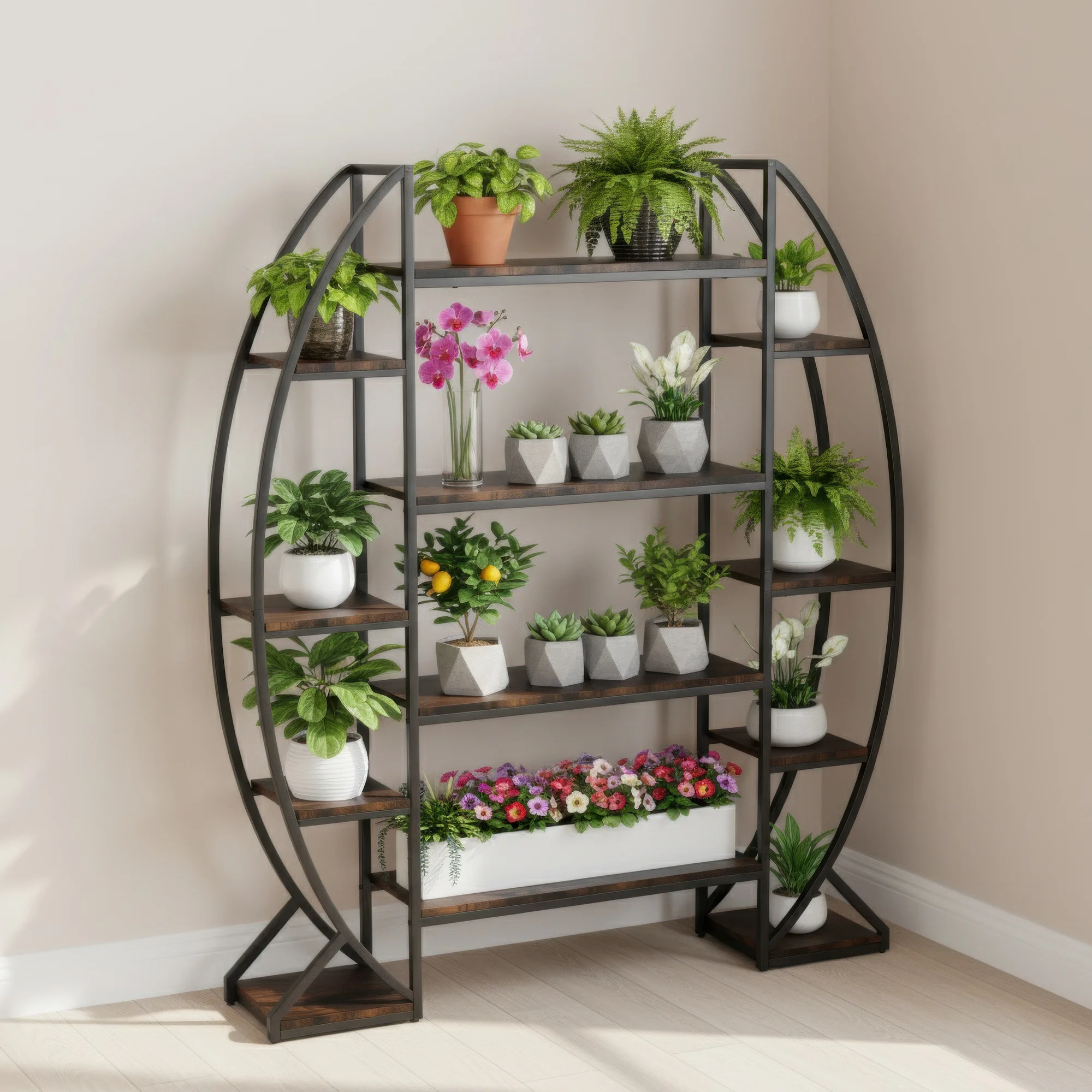 Indoor Flower Pot Stand with Curved 8 Tiered Metal Plant Shelf