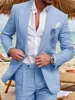 Classic Men's Linen Set 2-Piece  Jacket and Pants Slim Fit Suit Summer Beach Wedding One Button Tuxedo Linen Suit 6