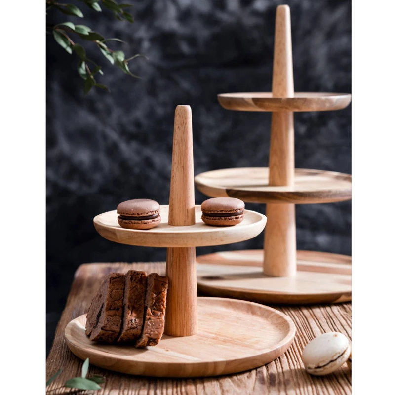 

Wood Cake Stand Holder Serving Tray Plant Dessert Cupcake Fruit Tiered Platter Decoration for Home Party Kitchen