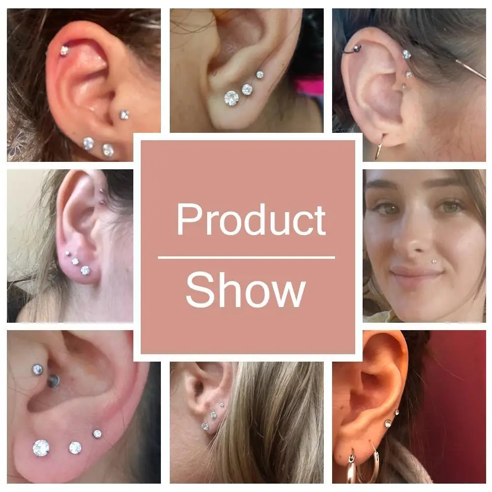 1Pc Stainless Steel Crystal Zircon Ear Studs Earrings for Women/Men 16G/18G Tragus Cartilage Nose Lip Flat Piercing Jewelry Piercing Jewelry Body Piercing Earrings Ear Piercing Jewelry Metal Jewelry Body Jewelry