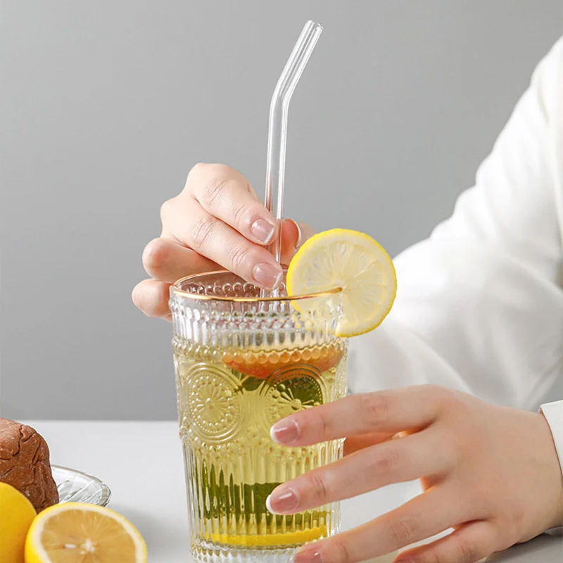 Eco-Friendly Glass Straws with Cleaning Brush - Reusable Drinkware Accessory for Smoothies and Cocktails