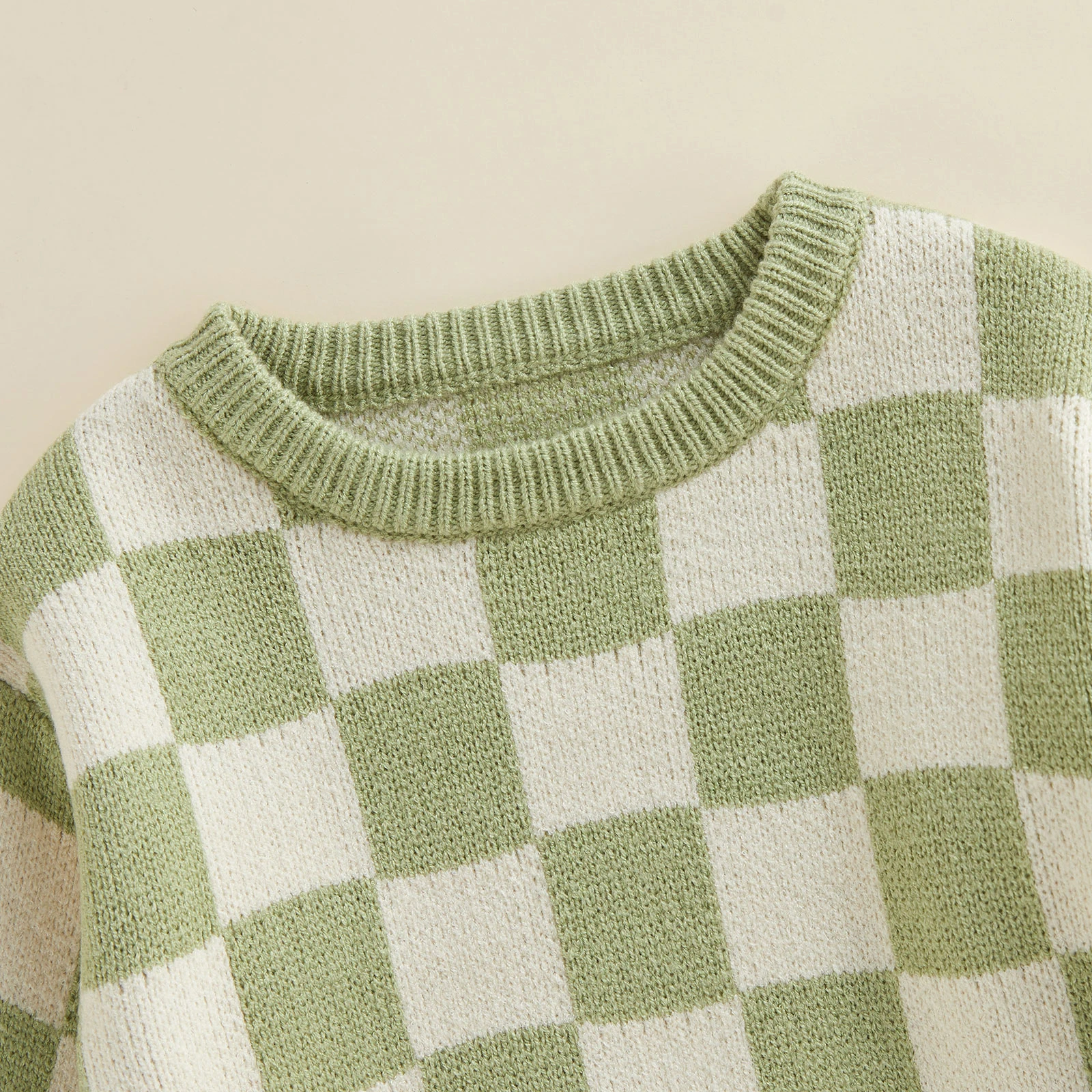 IMISSILLEB Toddler Baby Boy Girl Checkerboard Knit Crewneck Sweatshirt