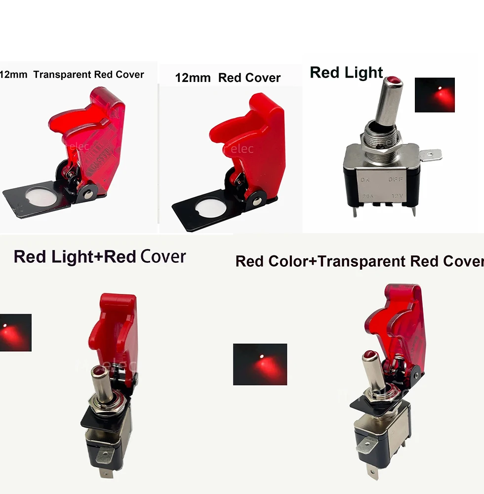 12V 20A RED SPST Toggle Rocker Switch LED Switch With Protective Cover Car Auto Cover LED Light Toggle Switch Control On/Off