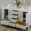 61" White Double Bathroom Vanity with Sink, 1.5" Edge Pure White Quartz Countertop & Backsplash, Brushed Nickel 3