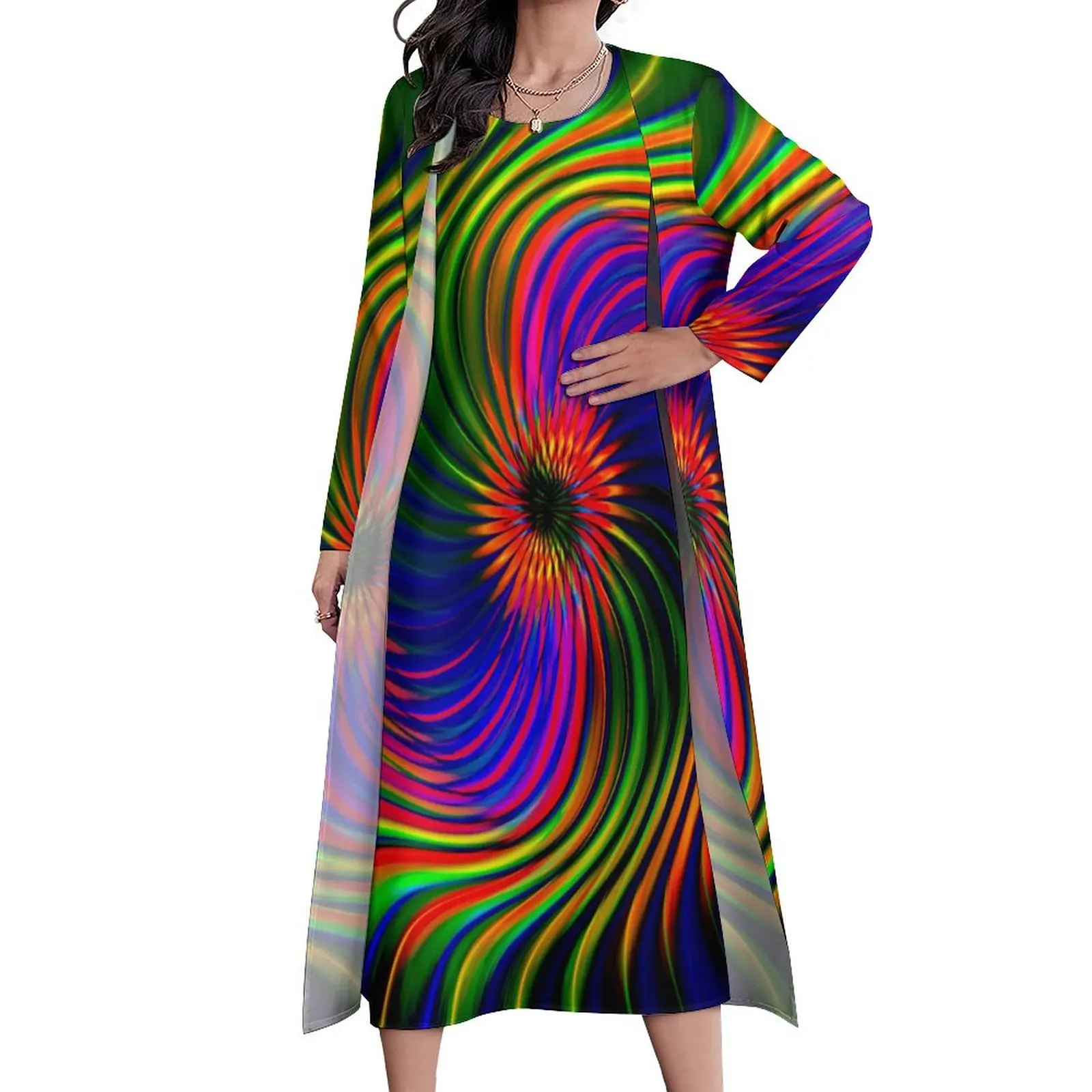 

Trippy Hippie Dress Trendy Retro Print Sexy Maxi Dress Two-Piece Custom Boho Beach Long Dresses Korean Fashion Big Size Vestido